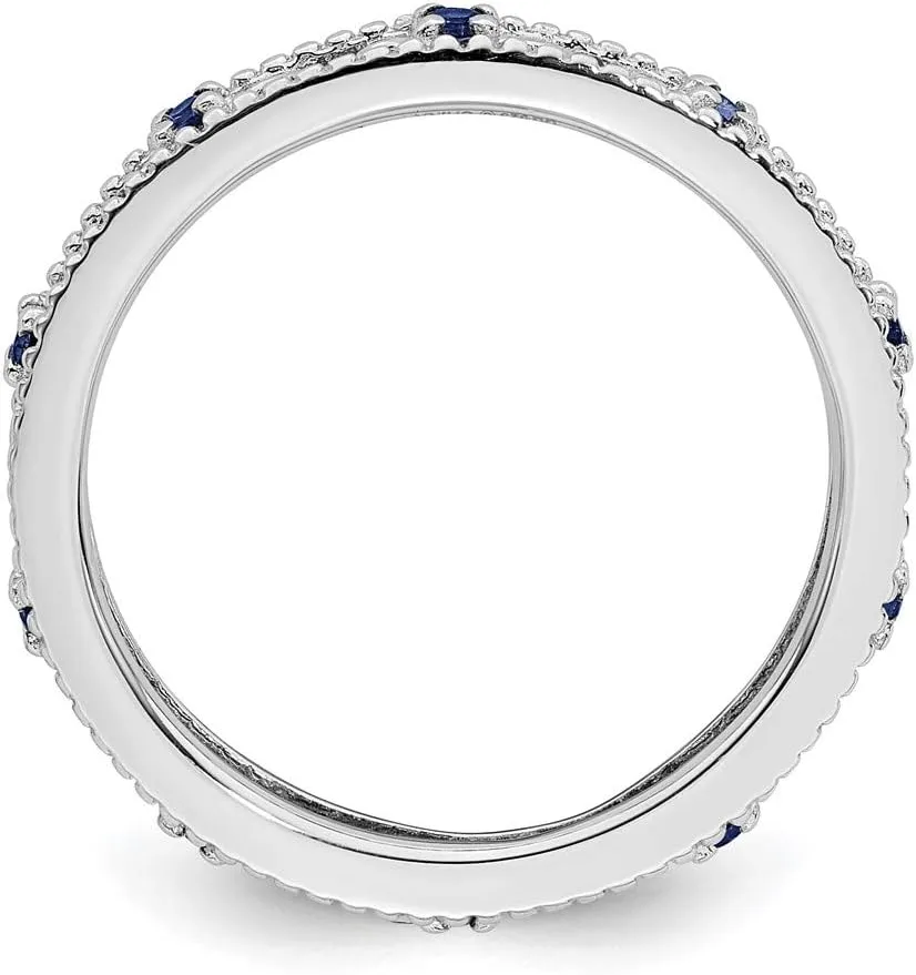 Solid 925 Sterling Silver Stackable Created Sapphire Blue September Gemstone Ring Eternity Band