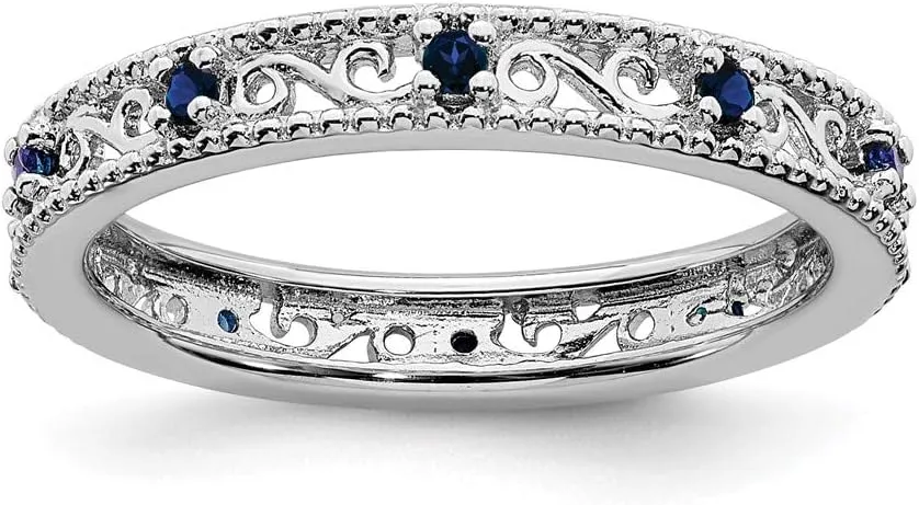 Solid 925 Sterling Silver Stackable Created Sapphire Blue September Gemstone Ring Eternity Band