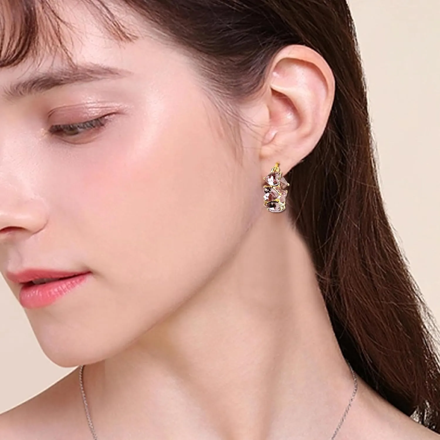 Sonateomber Gold Crystal Hoop Huggie Earrings for Women - Trendy Unique Sparkly Rhinestone CZ Thick Earings Hypoallergenic Wedding Prom Bridal Fashion Fairy Jewelry Gift