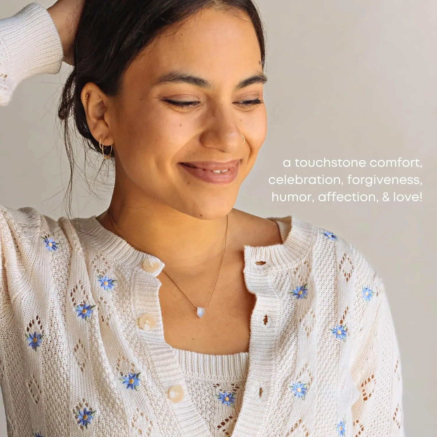 SoulKu Moonstone Empowering Necklace for Here's To Strong Women, Empowering Jewelry, Inspirational Gift For Strong Women, Mom & Sister, Nylon Cord & Sterling Silver Clasp & Extender