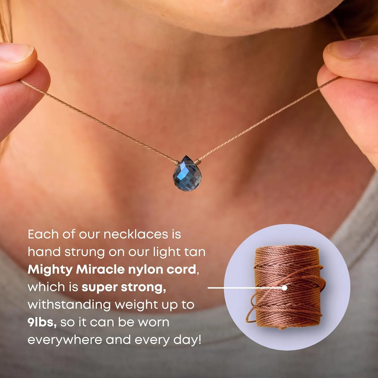 SoulKu Turquoise Blue Crystal Soul Shine Necklace for Friendship, Handmade Empowering Jewelry, Inspirational Gift for Women or Girls, Nylon Cord & Stainless Steel Lobster Clasp & Extender