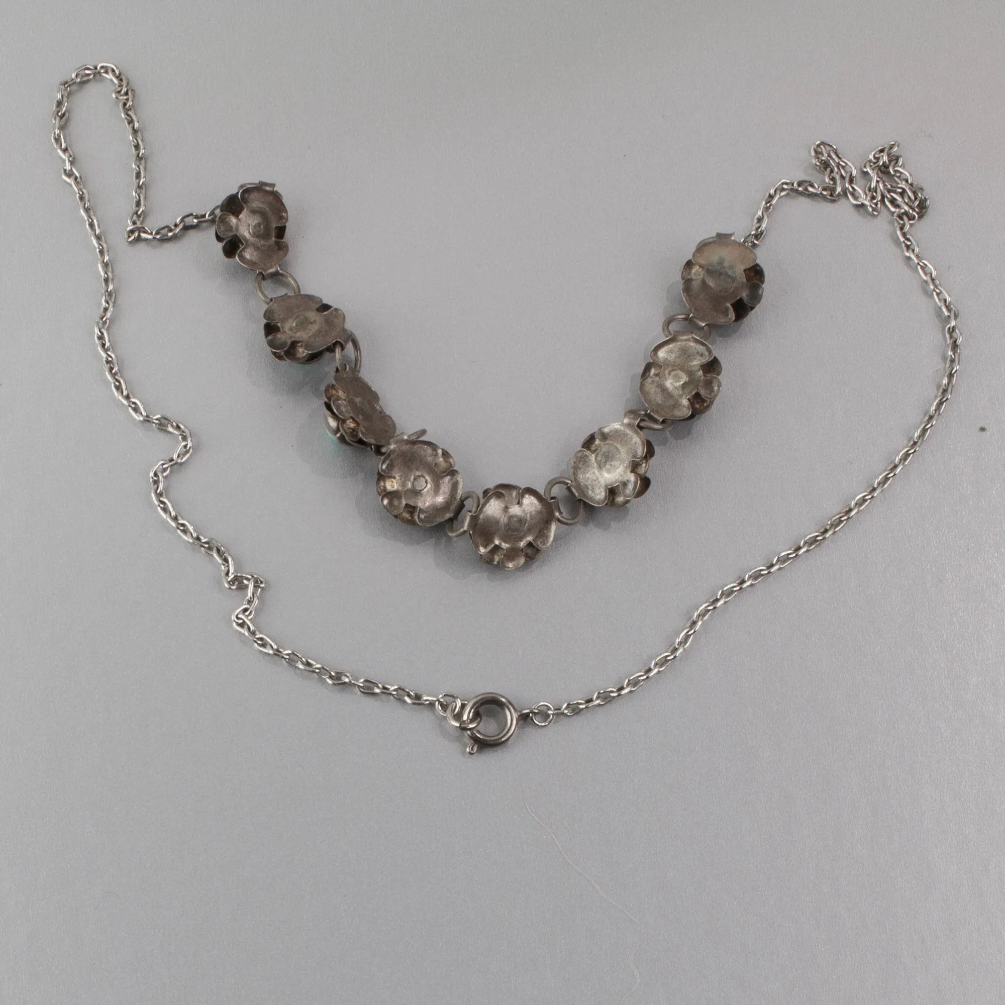 Southwestern sterling silver rose link necklace. nlvs751