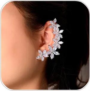 Sparkly Rhinestone Ear Cuff Earrings Climber Earrings for Women Crystal Clip Wrap Flower Earrings Jewelry Trendy