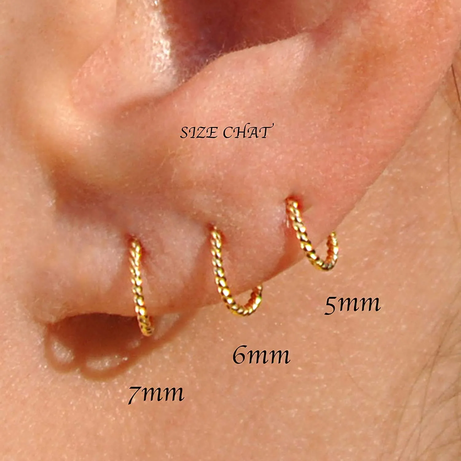 Sparkly Wire Small Piercing Hoop Earrings for Women, fit Helix Cartilage Rook Snug Hoops Nose Ring Hoops, Mini Tragus Piercing Hypoallergenic (5mm / GF 20 gauge)