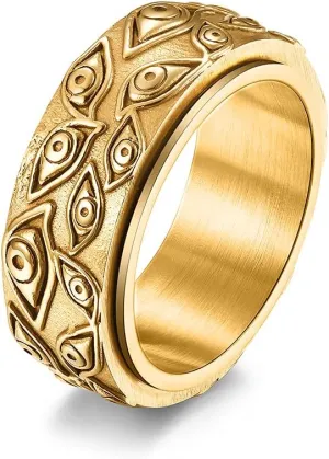 Stainless Steel Eye of God Rotating Band Ring Fidget Rings Anxiety Ring for Stress Relieving Evil Eye Spinning Jewelry for Men