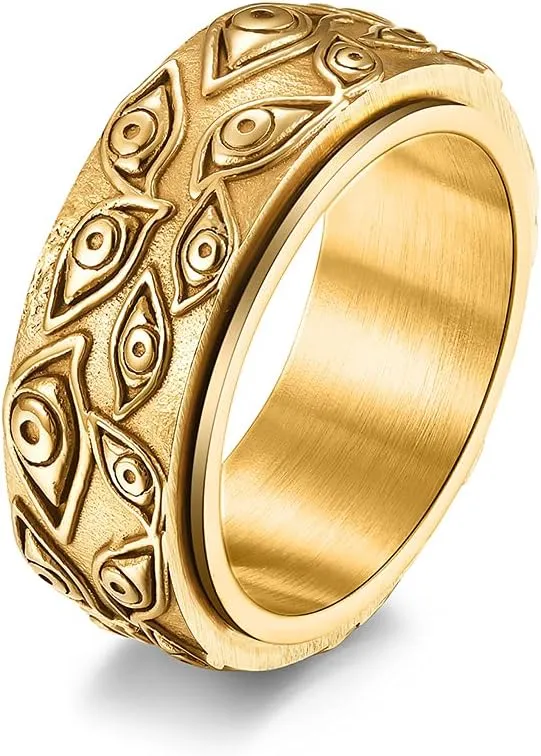 Stainless Steel Eye of God Rotating Band Ring Fidget Rings Anxiety Ring for Stress Relieving Evil Eye Spinning Jewelry for Men