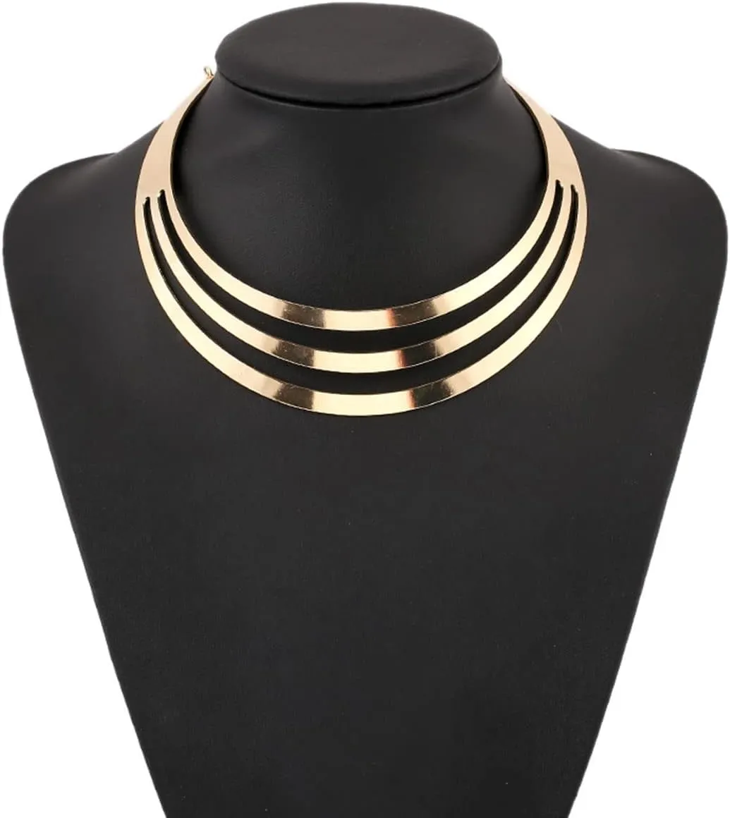 Stainless Steel High Polished Wide Face Chunky Bib Torque Necklace 14K Gold Silver Women Statement Love Heart Shape Open Choker Torque Collar Bib Short Necklaces for Women Girl Fashion Costume Jewelry