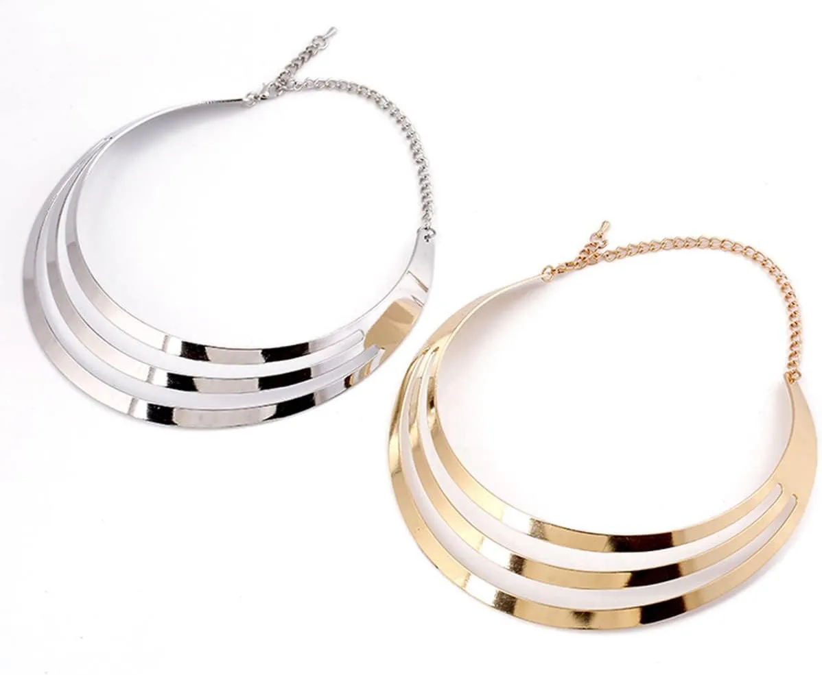 Stainless Steel High Polished Wide Face Chunky Bib Torque Necklace 14K Gold Silver Women Statement Love Heart Shape Open Choker Torque Collar Bib Short Necklaces for Women Girl Fashion Costume Jewelry