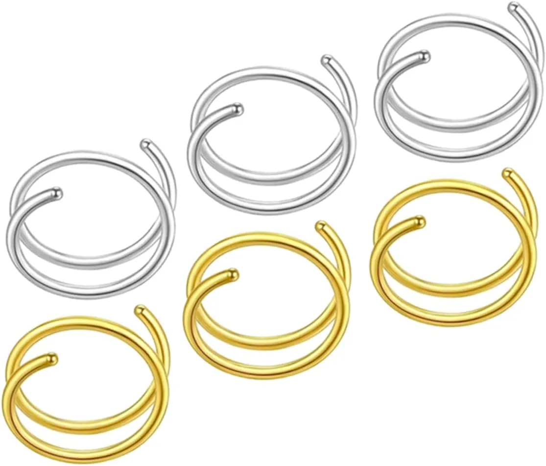 Stainless Steel Nose Ring Clip on Spiral Nose Ring Hoops Women Nose Rings Gold for Piercings