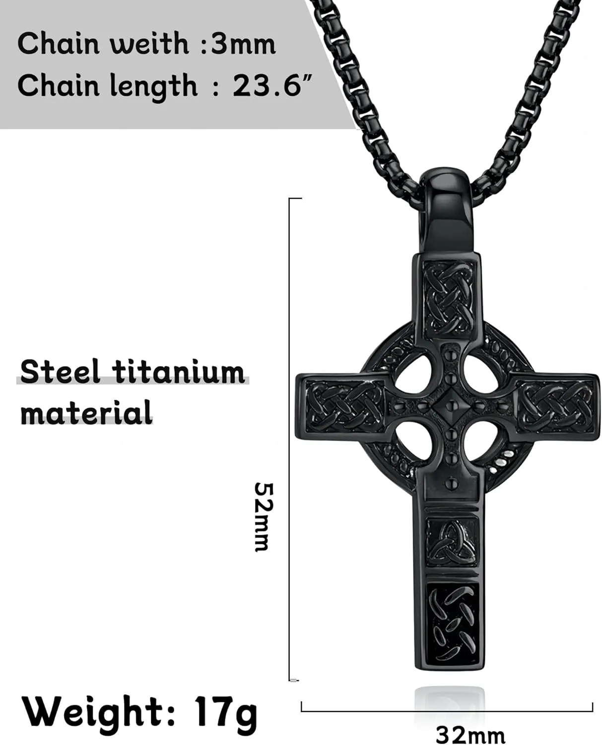 Stainless Steel Titanium Men's Cross Necklace - Durable Celtic Knot Cross Pendant for Men - Perfect Religious Gift for Him