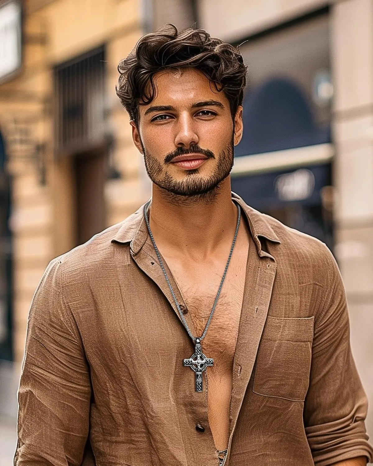 Stainless Steel Titanium Men's Cross Necklace - Durable Celtic Knot Cross Pendant for Men - Perfect Religious Gift for Him
