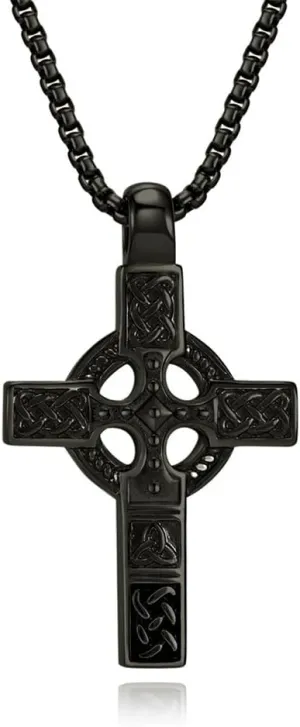 Stainless Steel Titanium Men's Cross Necklace - Durable Celtic Knot Cross Pendant for Men - Perfect Religious Gift for Him