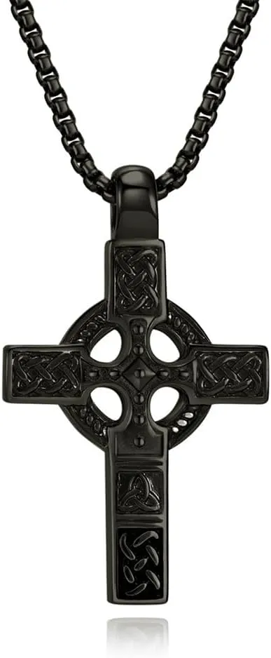 Stainless Steel Titanium Men's Cross Necklace - Durable Celtic Knot Cross Pendant for Men - Perfect Religious Gift for Him