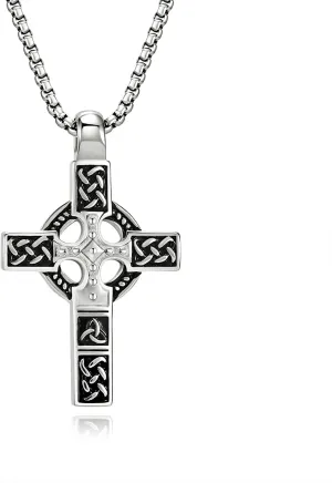 Stainless Steel Titanium Men's Cross Necklace - Durable Celtic Knot Cross Pendant for Men - Perfect Religious Gift for Him
