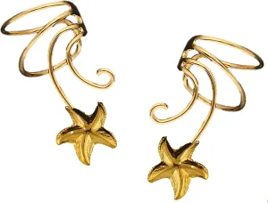 Star Fish Non-pierced Wave Ear Cuff Earring Pair Gold on Sterling