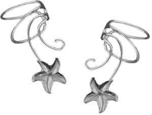 Star Fish Pair Non-pierced Wave Ear Cuff Earring Wraps Sterling Silver