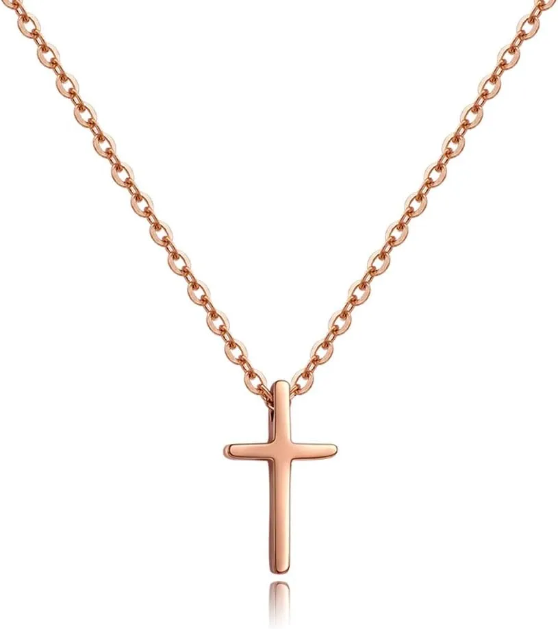 Starain Rose Gold Cross Necklace for Women Stainless Steel Tiny Cross Pendant Chain Adjustable