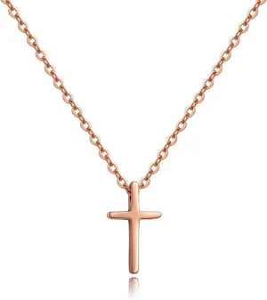 Starain Rose Gold Cross Necklace for Women Stainless Steel Tiny Cross Pendant Chain Adjustable