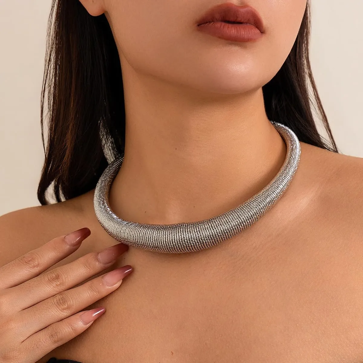 Statement Multi-Layer Chunky Choker - Gold/Silver Plated Snake Chain Necklace for Women, Vintage Cuban Herringbone Design Jewelry Gift
