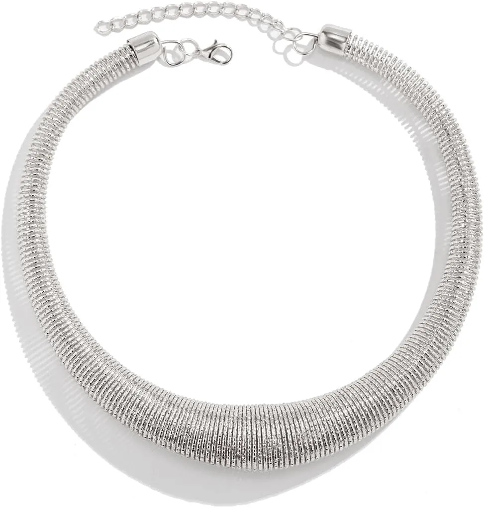 Statement Multi-Layer Chunky Choker - Gold/Silver Plated Snake Chain Necklace for Women, Vintage Cuban Herringbone Design Jewelry Gift