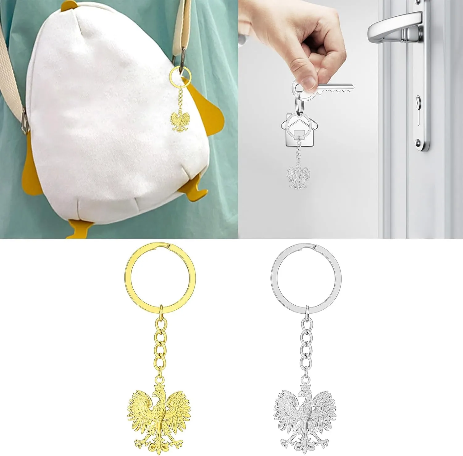 Steel Keyring Poland Symbol Eagle Pendant Keychain Gold Silver Color Key Chain Rings Jewelry for Women Men Bag