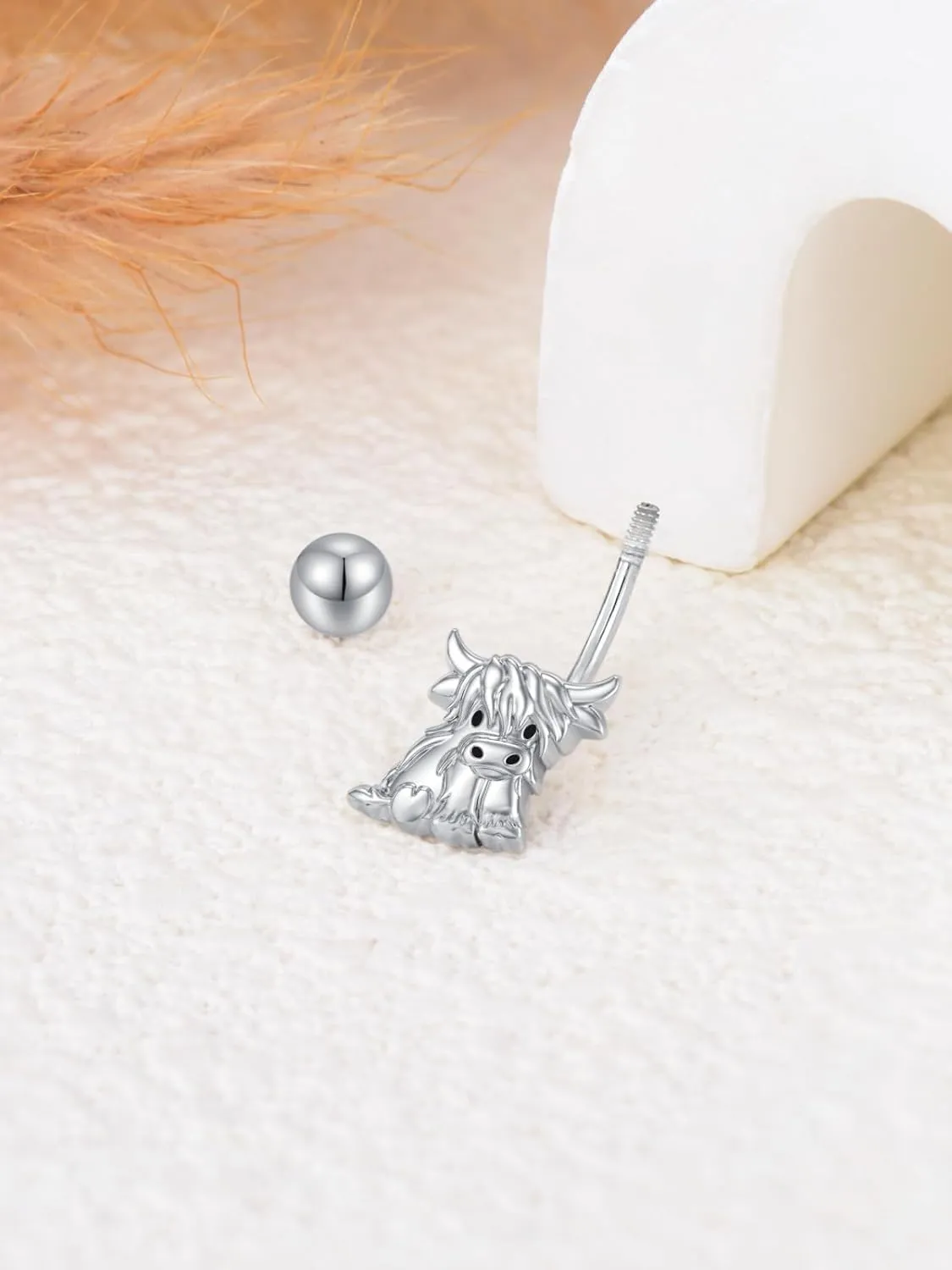 Sterling Silver 14G Belly Button Rings Cross/Cat/Butterfly/Cow/Skull/Birthstone Heart Navel Rings 16mm Body Piercing Jewelry for Women
