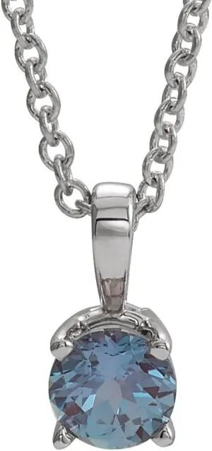 Sterling Silver 3mm Round Shape Imitation Alexandrite Birthstone Necklace Fine Jewelry for Women Gifts for Her (7x3.25mm), 16-18"