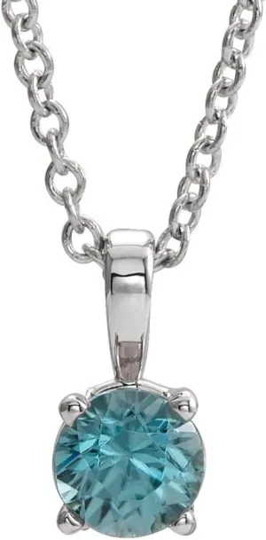Sterling Silver 3mm Round Shape Imitation Blue Zircon Birthstone Necklace Fine Jewelry for Women Gifts for Her (7x3.25mm), 16-18"