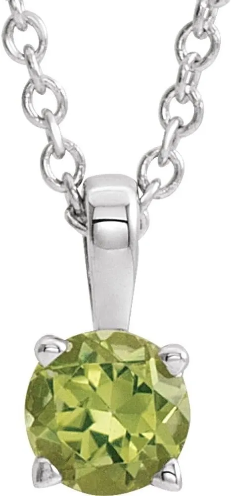 Sterling Silver 5mm Round Shape Imitation Blue Peridot Birthstone Necklace Fine Jewelry for Women Gifts for Her (9.5x5mm), 16-18"