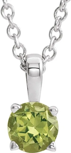 Sterling Silver 6mm Round Shape Imitation Blue Peridot Birthstone Necklace Fine Jewelry for Women Gifts for Her (11x6mm), 16-18"