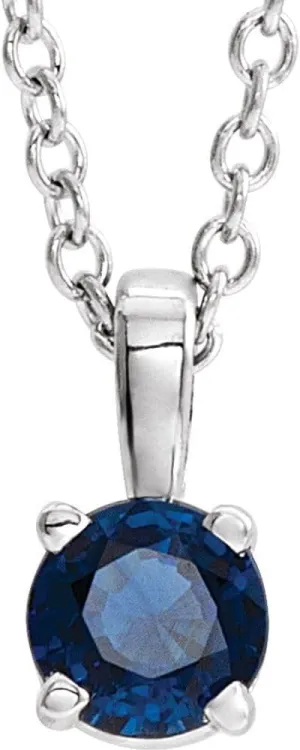 Sterling Silver 6mm Round Shape Imitation Blue Sapphire Birthstone Necklace Fine Jewelry for Women Gifts for Her (11x6mm), 16-18"