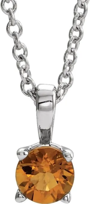 Sterling Silver 6mm Round Shape Imitation Citrine Birthstone Necklace Fine Jewelry for Women Gifts for Her (11x6mm), 16-18"