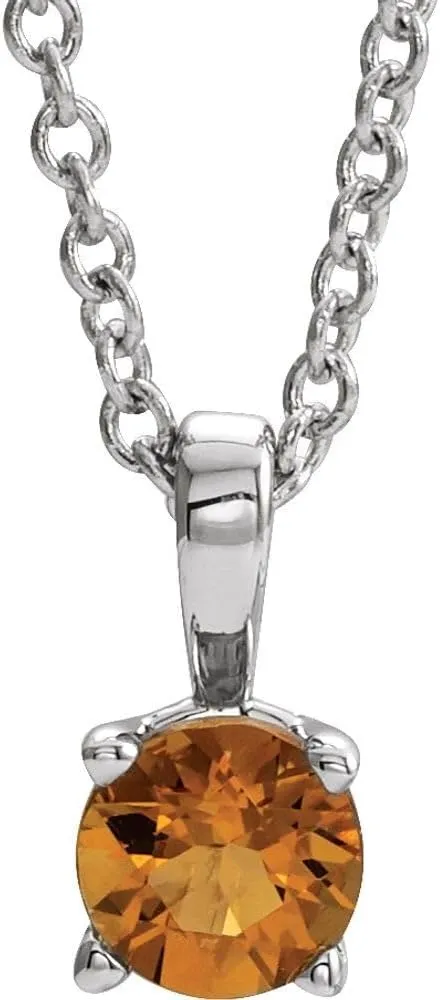 Sterling Silver 6mm Round Shape Imitation Citrine Birthstone Necklace Fine Jewelry for Women Gifts for Her (11x6mm), 16-18"