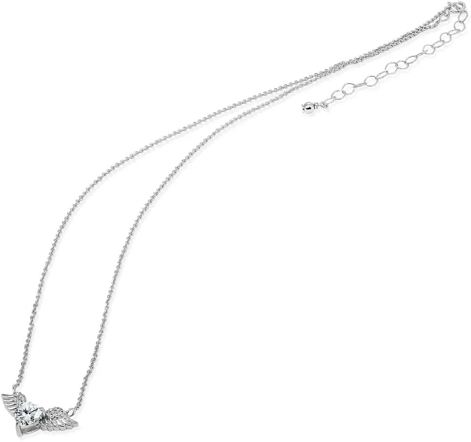 Sterling Silver Birthstone Angel Wing Necklace for Women - Genuine or Synthetic Gemstone, Layered, Short, Dainty Choker