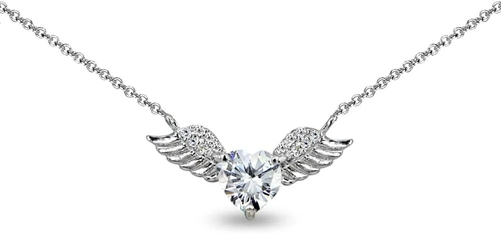 Sterling Silver Birthstone Angel Wing Necklace for Women - Genuine or Synthetic Gemstone, Layered, Short, Dainty Choker