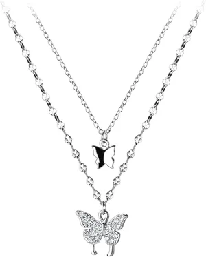 Sterling Silver Butterfly Necklace, Vintage Layered Crystal Necklace for Women & Teen Girls, 925 Silver Choker with Double Butterfly Pendant
