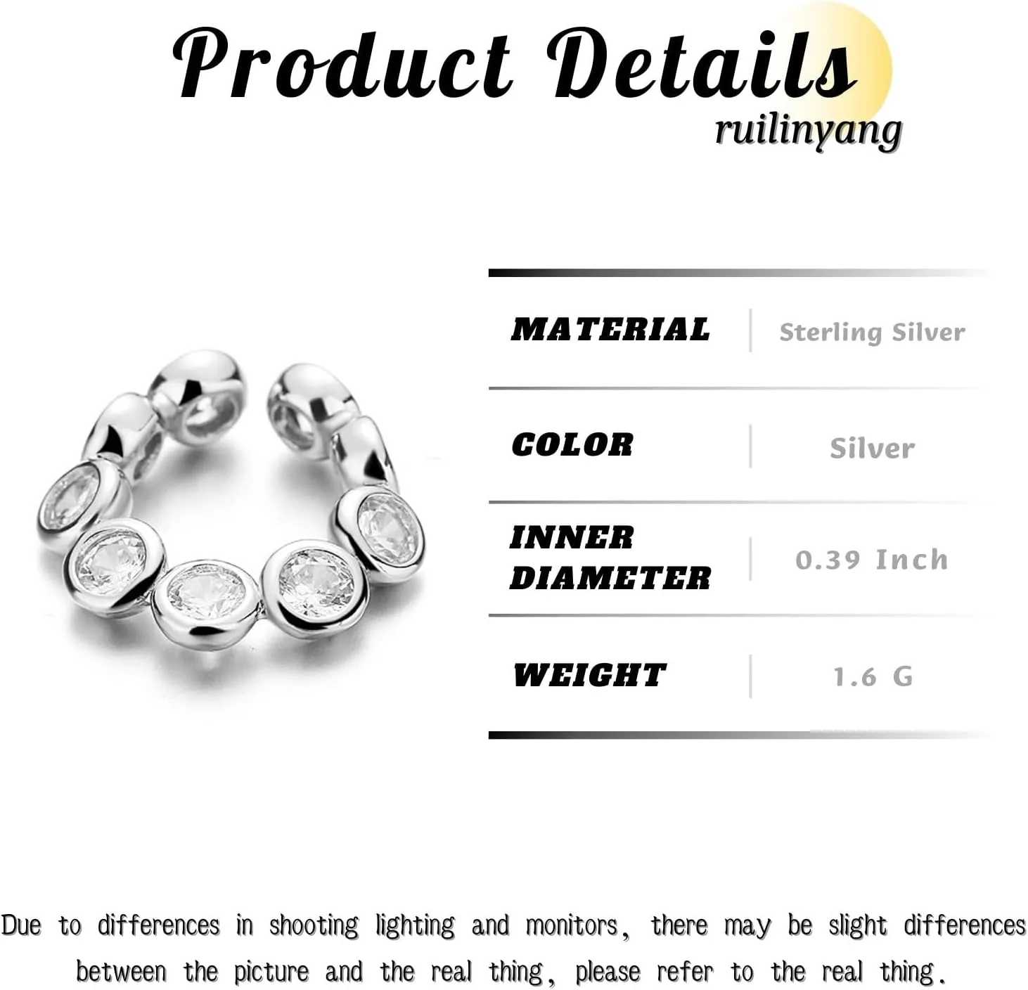 Sterling Silver Ear Cuff, Cubic Zirconia Ear Cuff Non Piercing Earrings, Unique Irregular Ear Cartilage Cuff for Women