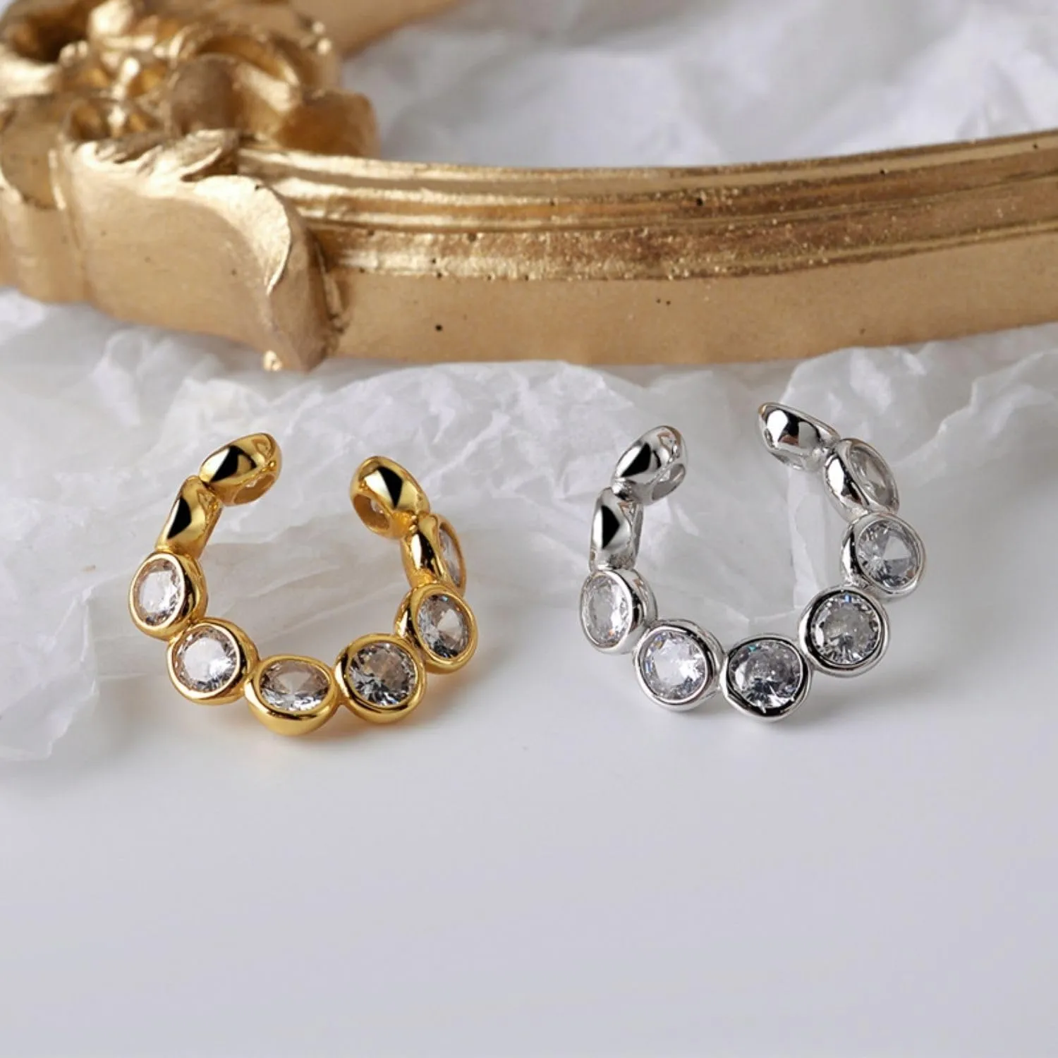 Sterling Silver Ear Cuff, Cubic Zirconia Ear Cuff Non Piercing Earrings, Unique Irregular Ear Cartilage Cuff for Women
