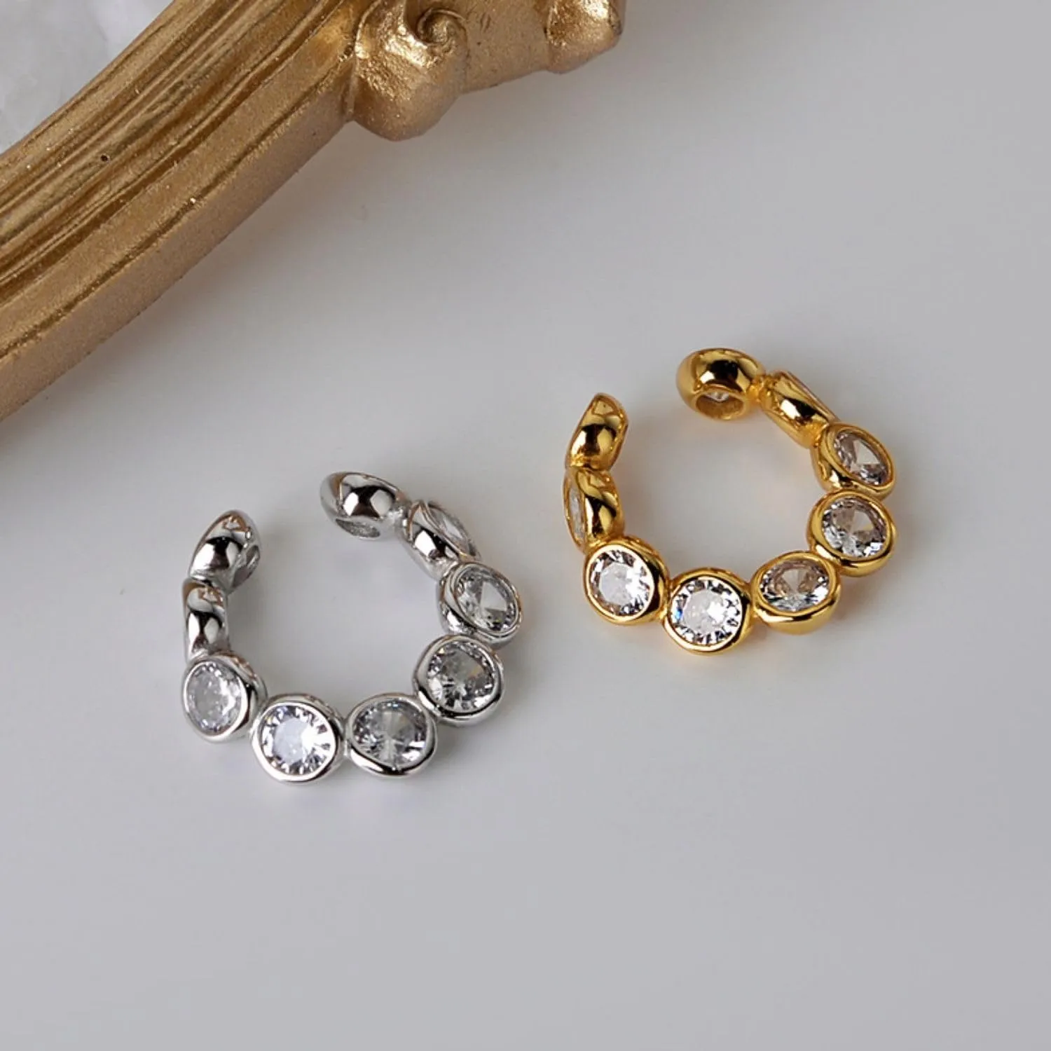 Sterling Silver Ear Cuff, Cubic Zirconia Ear Cuff Non Piercing Earrings, Unique Irregular Ear Cartilage Cuff for Women