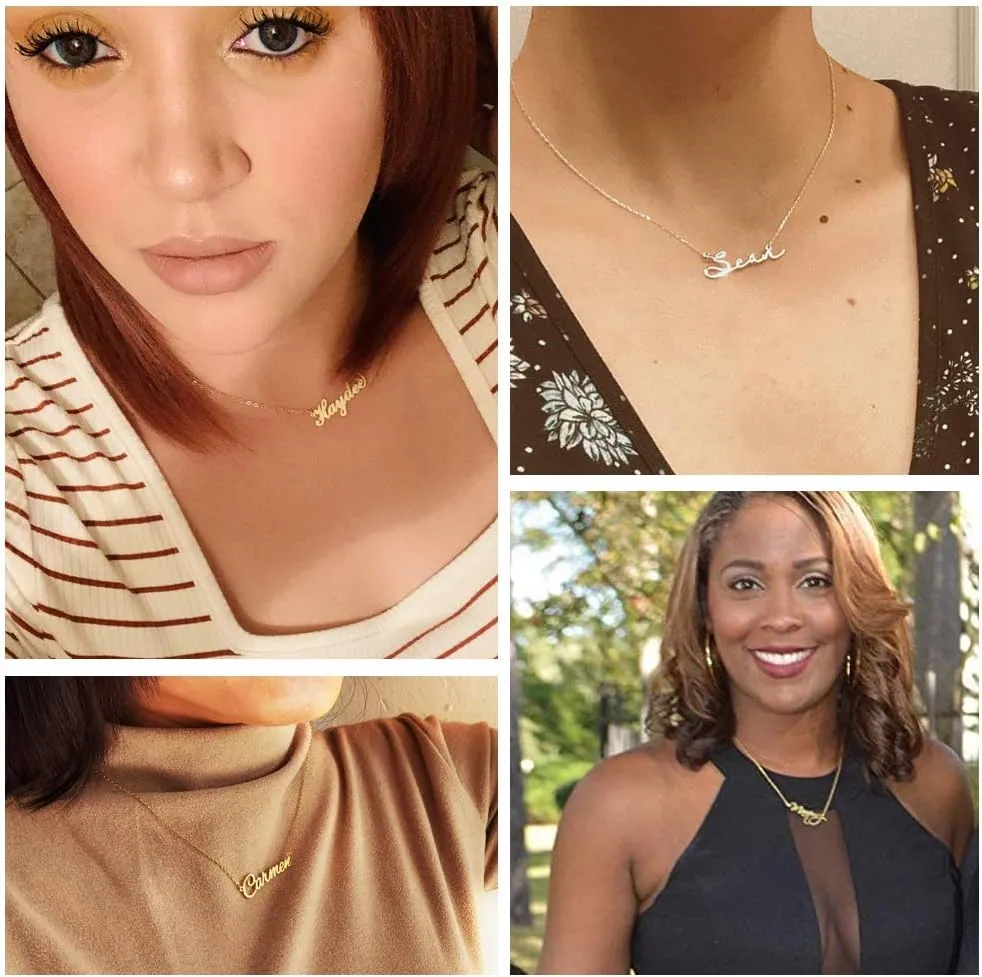Sterling Silver Layered Choker Name Necklace Personalized with Heart, Custom Nameplate Pendant 18K Gold Plated