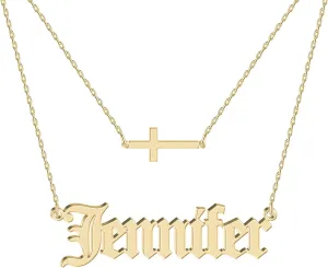 Sterling Silver Layered Choker Name Necklace Personalized with Heart, Custom Nameplate Pendant 18K Gold Plated