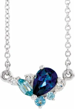 Sterling Silver Pear Shape Imitation Multi-Gemstone and .06 cttw Diamond Necklace Fine Jewelry for Women Gifts for Her (G-H, I1, 13.95x8.27mm), 18"
