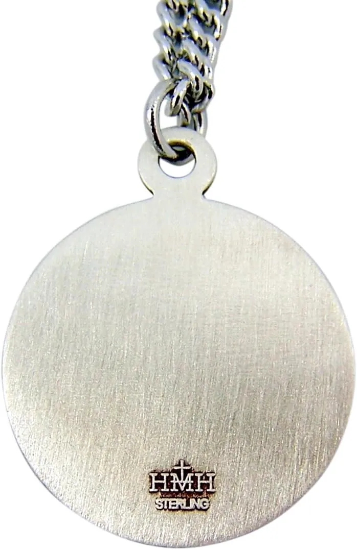 Sterling Silver Saint Francis of Assisi with Birds Round Medal Pendant