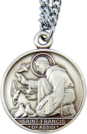 Sterling Silver Saint Francis of Assisi with Birds Round Medal Pendant