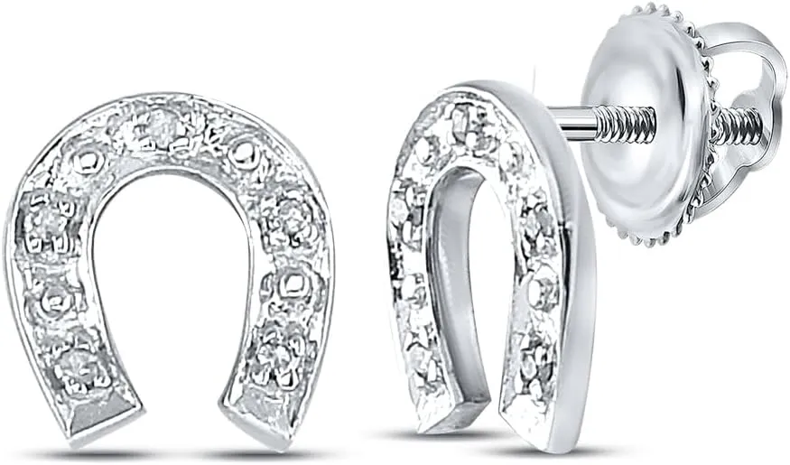 Sterling Silver Womens Round Diamond Horseshoe Earrings 1/20ctw, Length: 0.28 Inch Width: 0.31 Inch