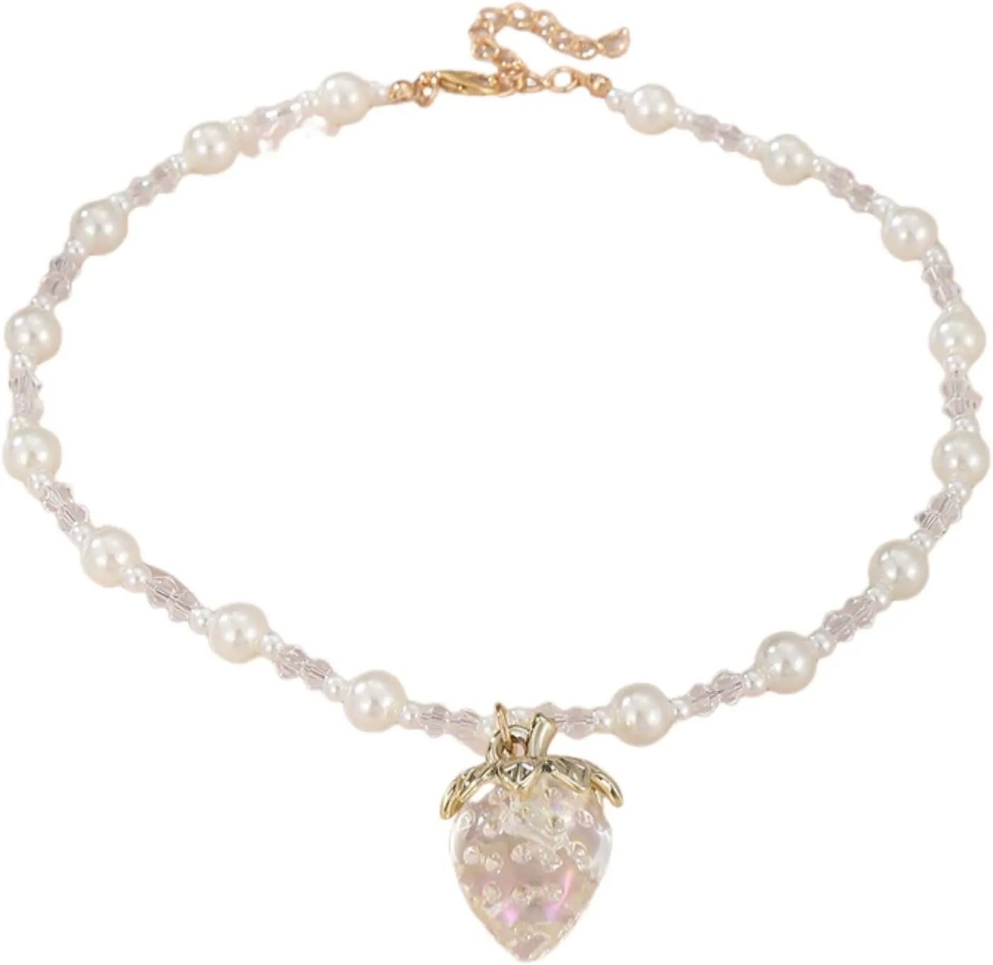 Strawberry Pearl Choker Necklace Cute Summer Jewelry for Women
