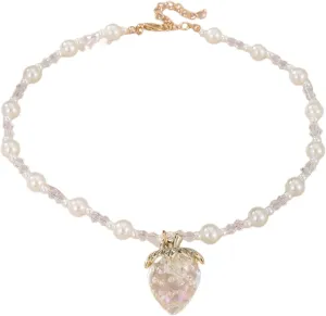 Strawberry Pearl Choker Necklace Cute Summer Jewelry for Women