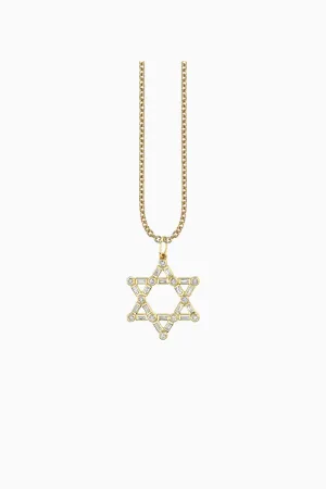 Sydney Evan Gold & Diamond Baguette and Round Bezel Star of David Necklace - Yellow Gold