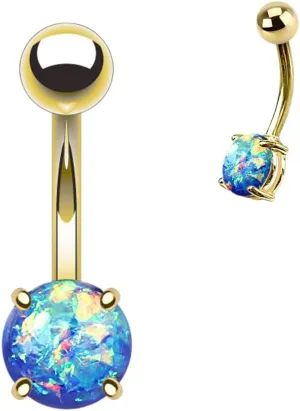 Synthetic Opal Glitter Gold IP Surgical Steel Navel Belly Button Ring 14g 3/8" Blue Body Unique Jewelry Delicate Design Piercing Steel Surgical For Women