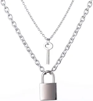Tanyoyo Lock Key Pendant Necklace Statement Long Chain Punk Multilayer Choker Necklace for Women Men